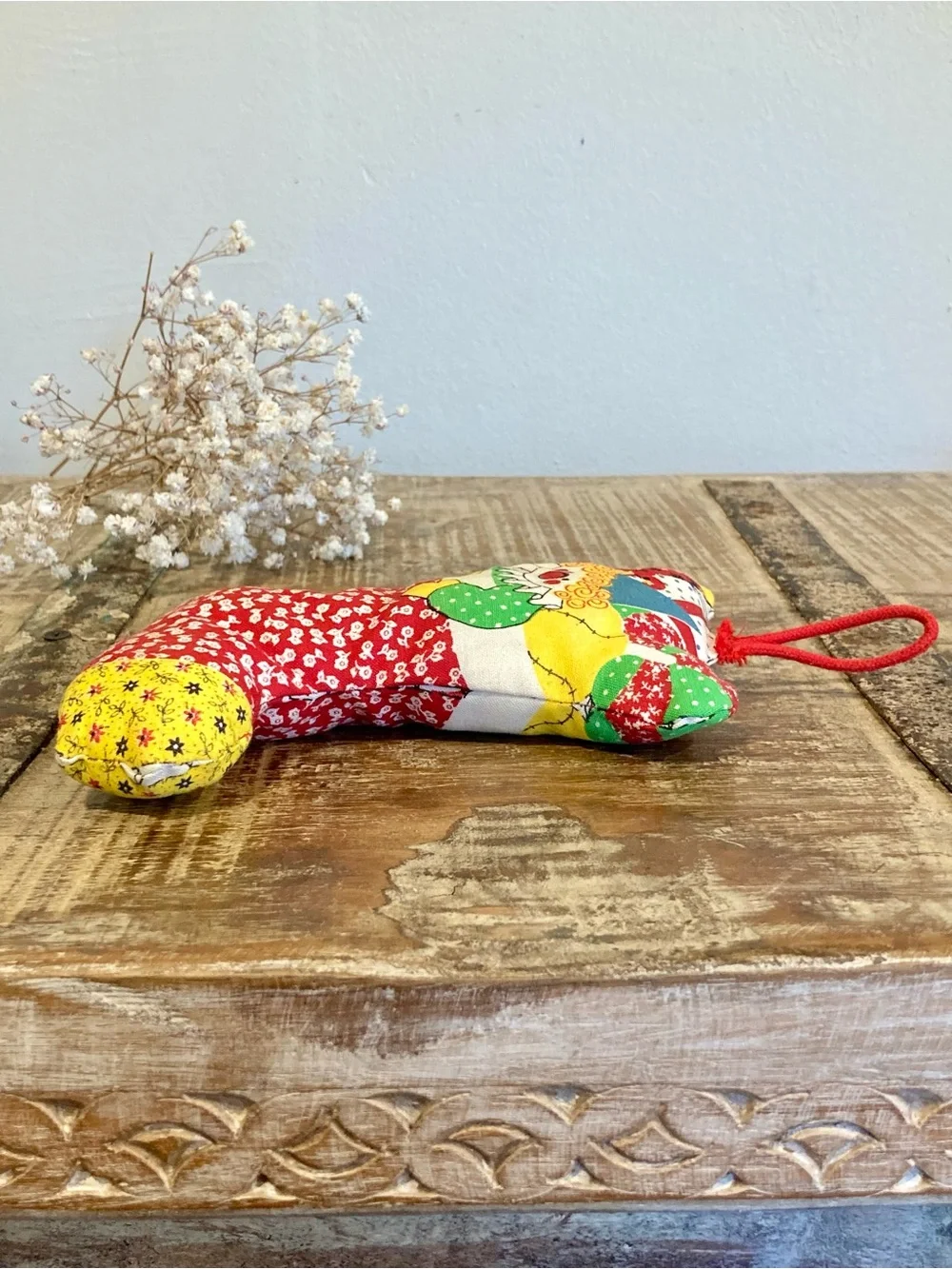Vintage Plush Ornament Patchwork Clown Christmas Stocking Handmade